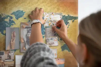 Cork memo board with an old world map design