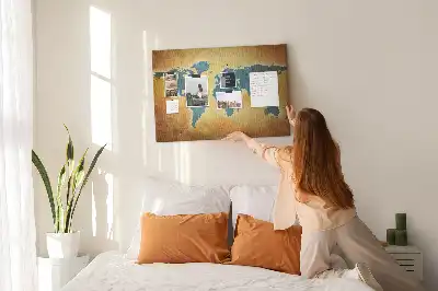 Cork memo board with an old world map design