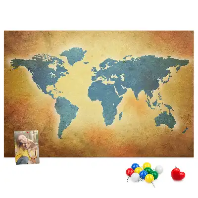Cork memo board with an old world map design