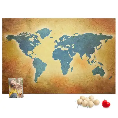 Cork memo board with an old world map design