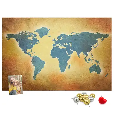 Cork memo board with an old world map design
