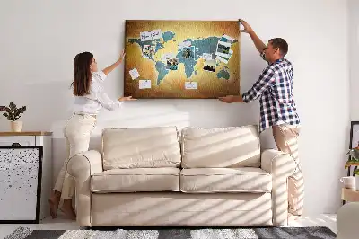 Cork memo board with an old world map design