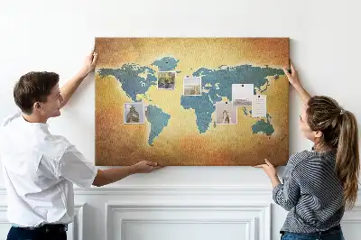 Cork memo board with an old world map design