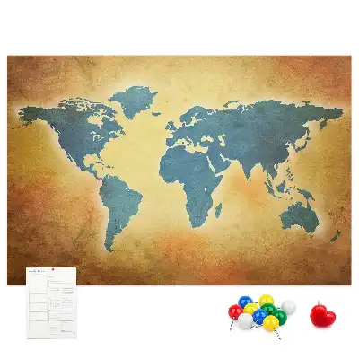 Cork memo board with an old world map design