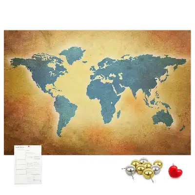 Cork memo board with an old world map design