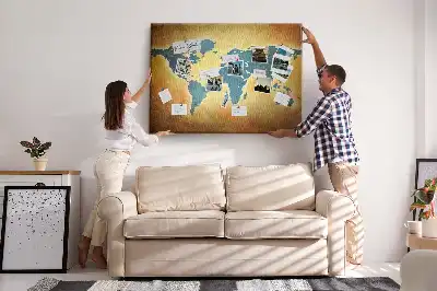 Cork memo board with an old world map design