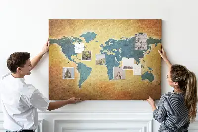 Cork memo board with an old world map design