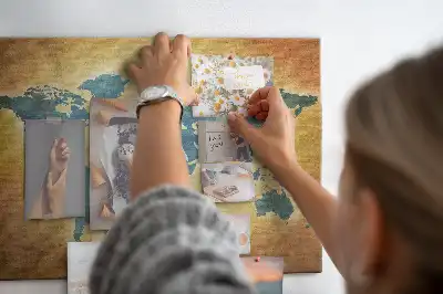 Cork memo board with an old world map design