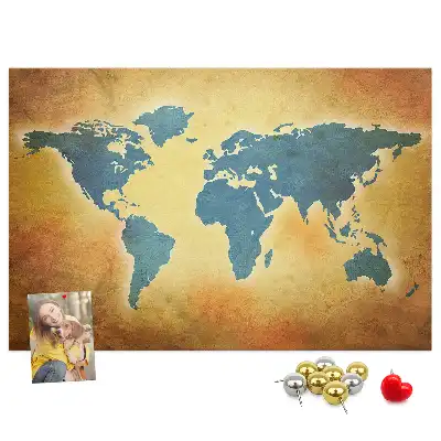 Cork memo board with an old world map design