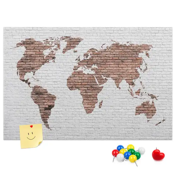 Printed Cork Board World Map Brick Design