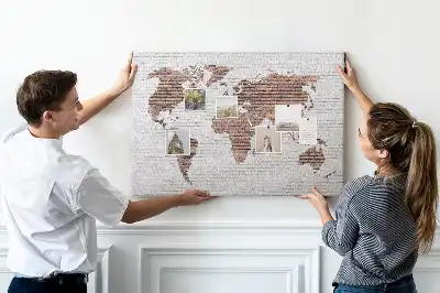 Printed Cork Board World Map Brick Design