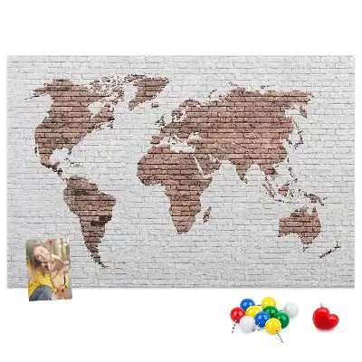 Printed Cork Board World Map Brick Design
