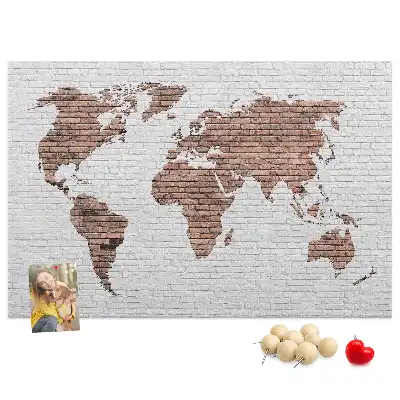 Printed Cork Board World Map Brick Design
