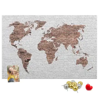 Printed Cork Board World Map Brick Design