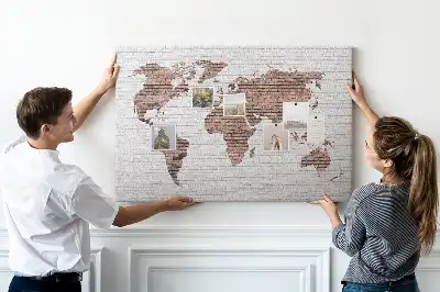 Printed Cork Board World Map Brick Design