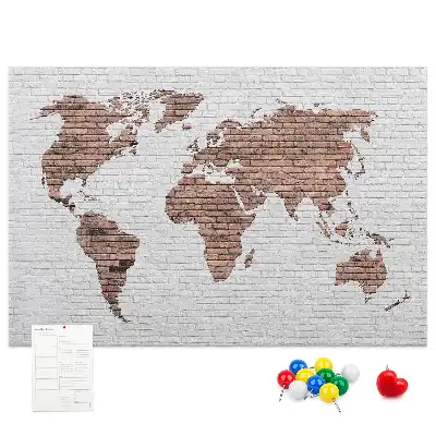 Printed Cork Board World Map Brick Design