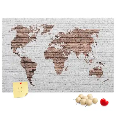 Printed Cork Board World Map Brick Design