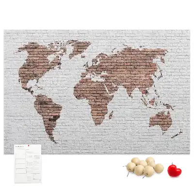 Printed Cork Board World Map Brick Design