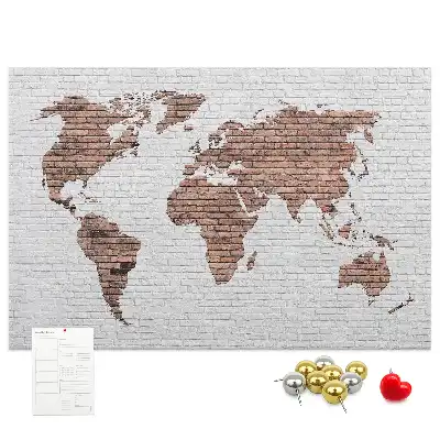 Printed Cork Board World Map Brick Design