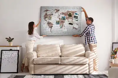 Printed Cork Board World Map Brick Design
