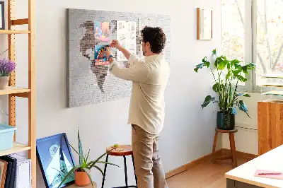 Printed Cork Board World Map Brick Design