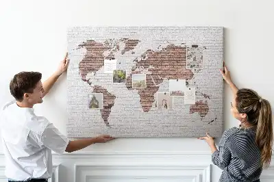 Printed Cork Board World Map Brick Design