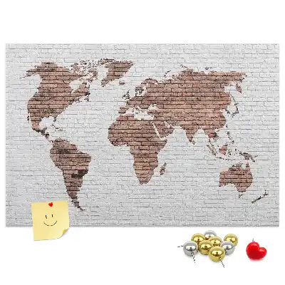 Printed Cork Board World Map Brick Design