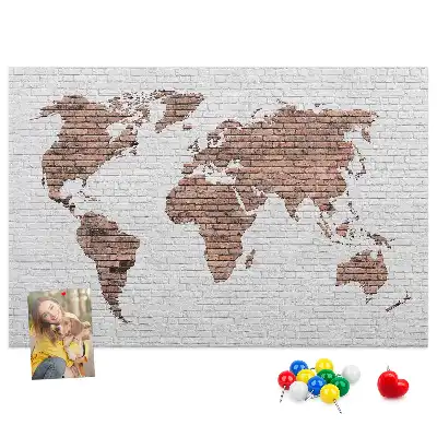 Printed Cork Board World Map Brick Design
