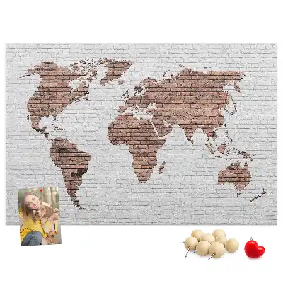 Printed Cork Board World Map Brick Design