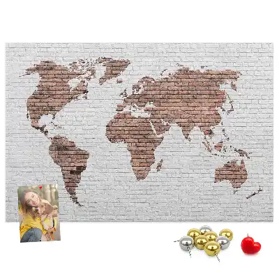 Printed Cork Board World Map Brick Design