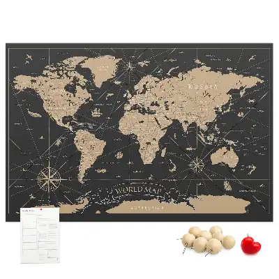 Vintage World Map Printed Cork Memo Board