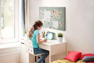 Cork memo board featuring an animal world map