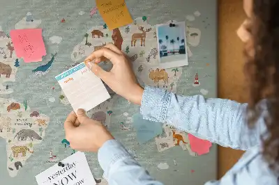 Cork memo board featuring an animal world map