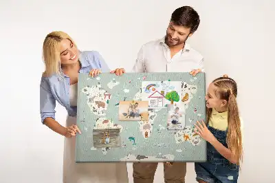 Cork memo board featuring an animal world map