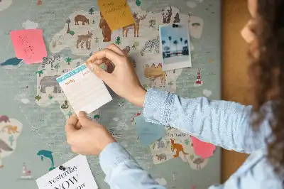 Cork memo board featuring an animal world map