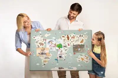 Cork memo board featuring an animal world map