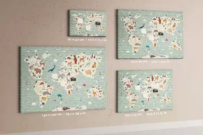 Cork memo board featuring an animal world map
