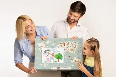 Cork memo board featuring an animal world map