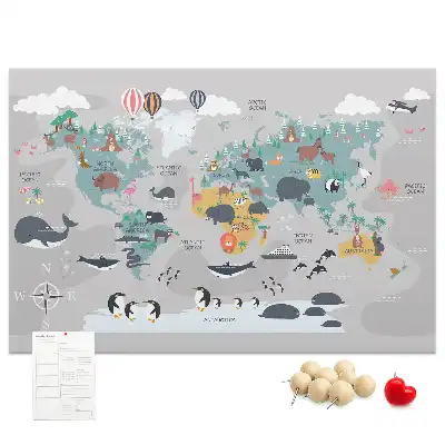 Printed Cartoon Map Cork Memo Board