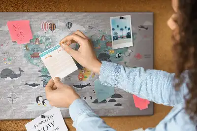 Printed Cartoon Map Cork Memo Board
