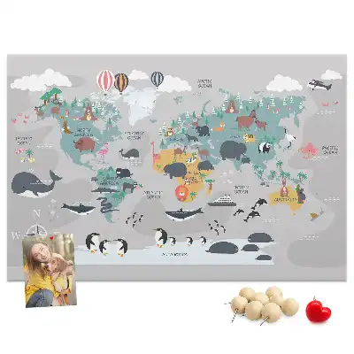 Printed Cartoon Map Cork Memo Board