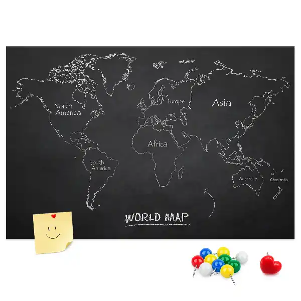 Cork memo board World map countries