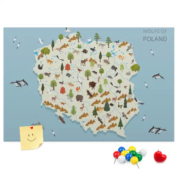 Printed Cork Board Poland Animal Map
