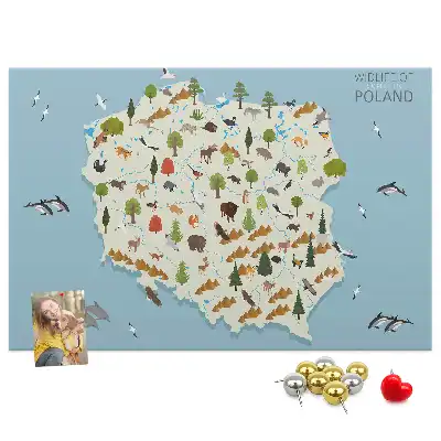 Printed Poland Animal Map Cork Board