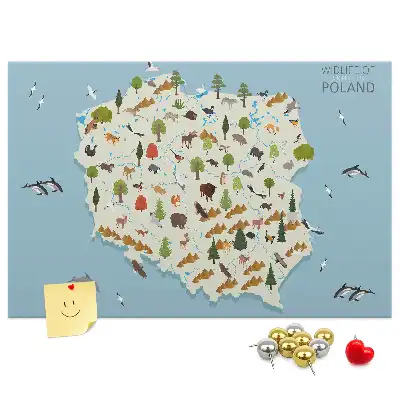 Printed Poland Animal Map Cork Board