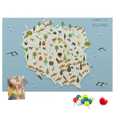 Printed Poland Animal Map Cork Board