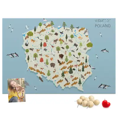 Printed Cork Board Poland Animal Map