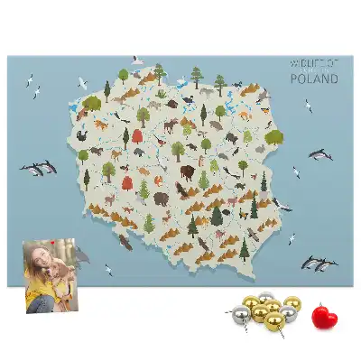 Printed Poland Animal Map Cork Board