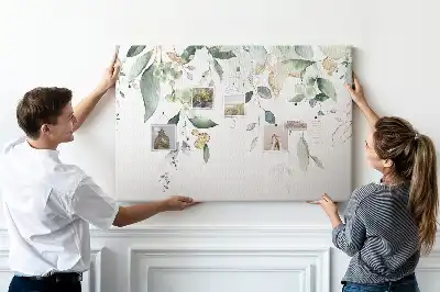 Printed cork board with nature leaves and plants design