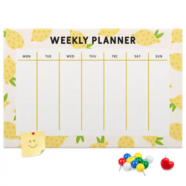 Printed Cork Memo Board with Lemon Weekly Planner Design